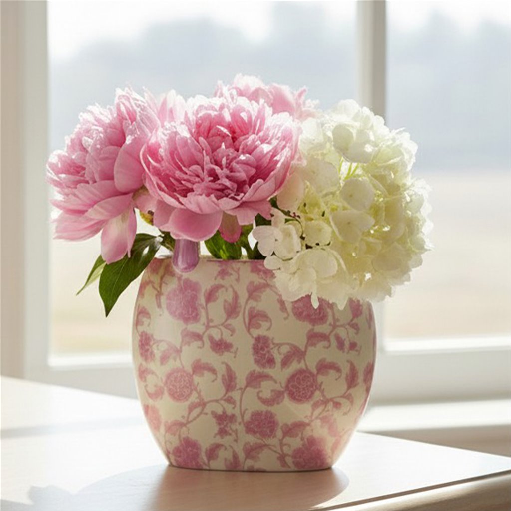 Danny's Fine Porcelain Home Decor Danny's Fine Porcelain Porcelain Bag with Handle Vase – Pink Florets (Min 2)