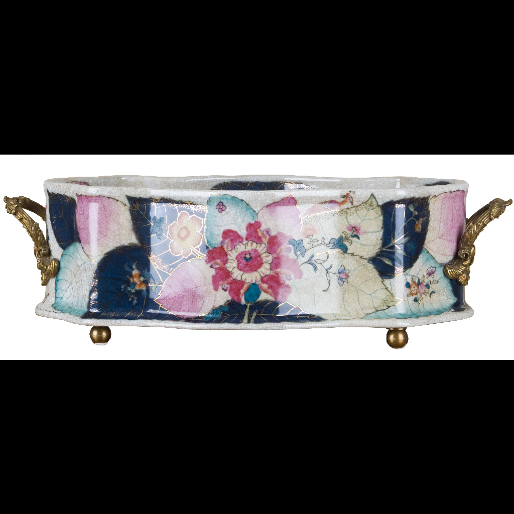 Danny's Fine Porcelain Home Decor Danny's Fine Porcelain Porcelain Basin With Bronze Ormolu- Tobacco Leaf (Pure Gold Glazed) 60261