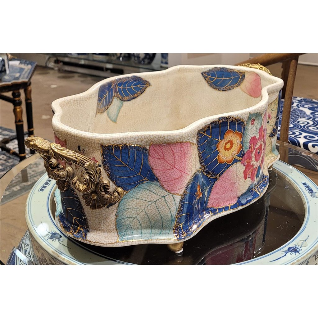 Danny's Fine Porcelain Home Decor Danny's Fine Porcelain Porcelain Basin With Bronze Ormolu- Tobacco Leaf (Pure Gold Glazed) 60261