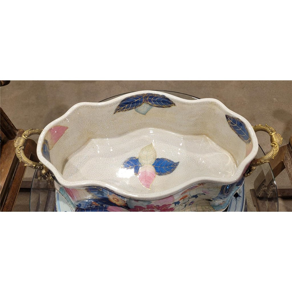Danny's Fine Porcelain Home Decor Danny's Fine Porcelain Porcelain Basin With Bronze Ormolu- Tobacco Leaf (Pure Gold Glazed) 60261