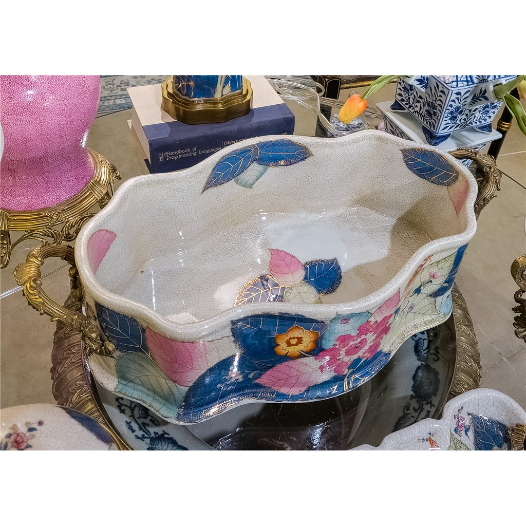 Danny's Fine Porcelain Home Decor Danny's Fine Porcelain Porcelain Basin With Bronze Ormolu- Tobacco Leaf (Pure Gold Glazed) 60261