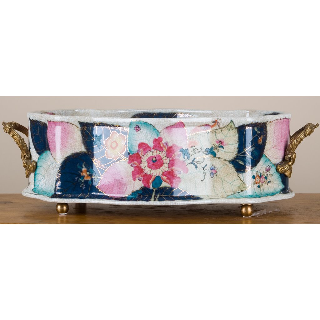 Danny's Fine Porcelain Home Decor Danny's Fine Porcelain Porcelain Basin With Bronze Ormolu- Tobacco Leaf (Pure Gold Glazed) 60261