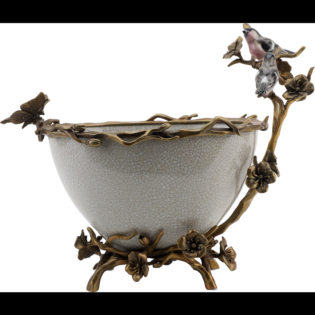 Danny's Fine Porcelain Home Decor Danny's Fine Porcelain Porcelain Basin With Bronze Ormolu - White Crackle 60409