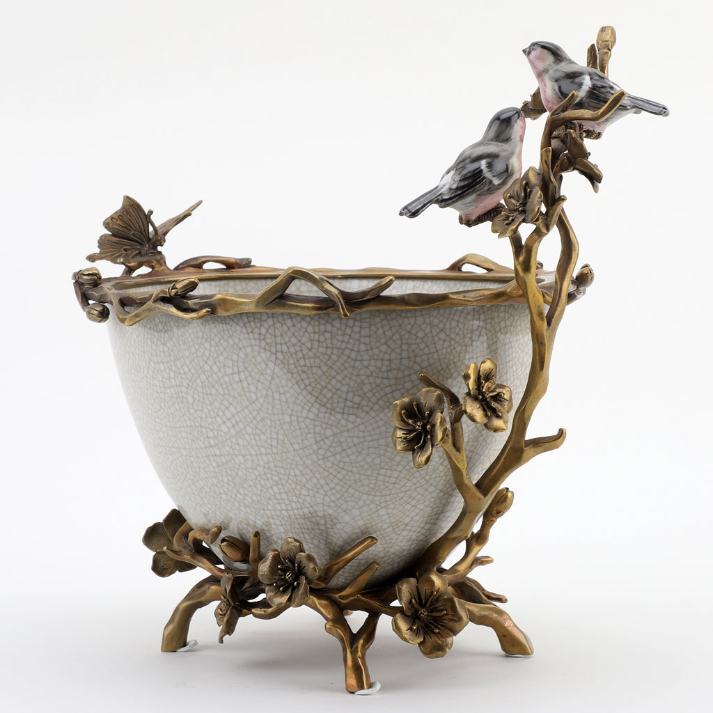 Danny's Fine Porcelain Home Decor Danny's Fine Porcelain Porcelain Basin With Bronze Ormolu - White Crackle 60409