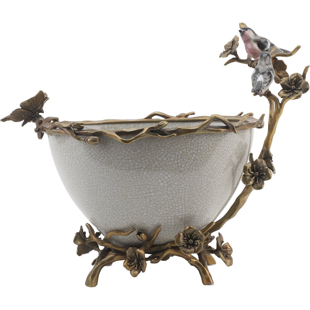 Danny's Fine Porcelain Home Decor Danny's Fine Porcelain Porcelain Basin With Bronze Ormolu - White Crackle 60409