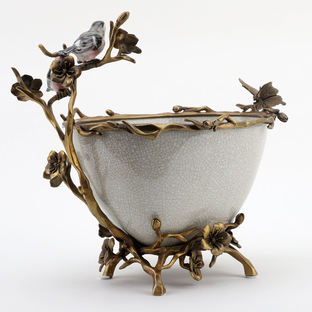Danny's Fine Porcelain Home Decor Danny's Fine Porcelain Porcelain Basin With Bronze Ormolu - White Crackle 60409