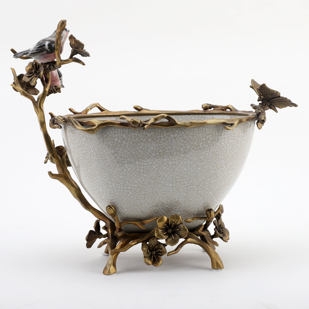 Danny's Fine Porcelain Home Decor Danny's Fine Porcelain Porcelain Basin With Bronze Ormolu - White Crackle 60409