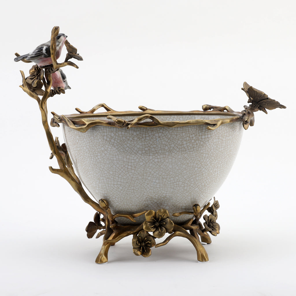 Danny's Fine Porcelain Home Decor Danny's Fine Porcelain Porcelain Basin With Bronze Ormolu - White Crackle 60409