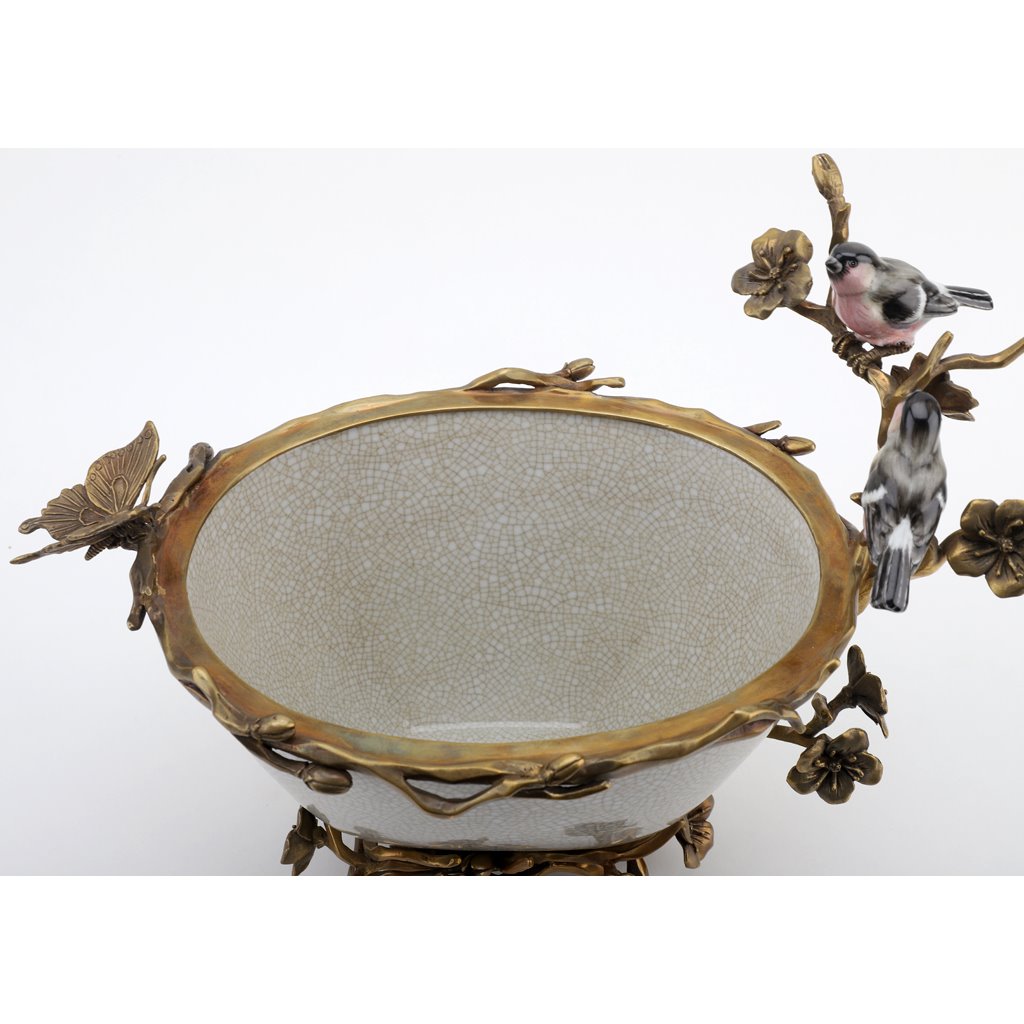 Danny's Fine Porcelain Home Decor Danny's Fine Porcelain Porcelain Basin With Bronze Ormolu - White Crackle 60409