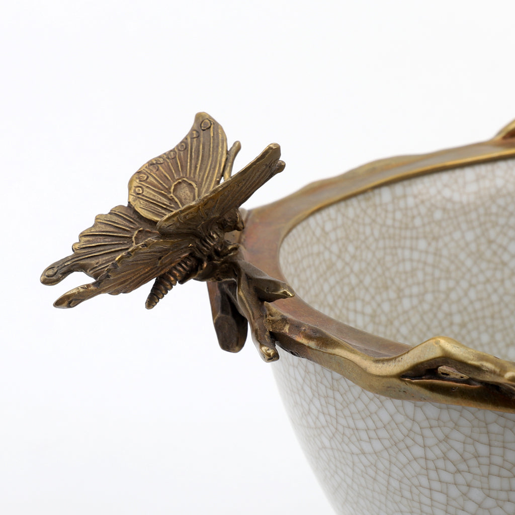 Danny's Fine Porcelain Home Decor Danny's Fine Porcelain Porcelain Basin With Bronze Ormolu - White Crackle 60409