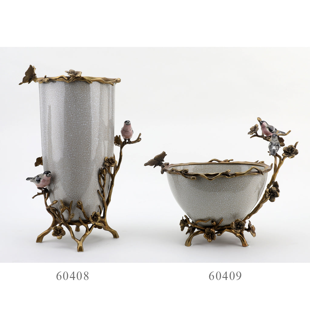 Danny's Fine Porcelain Home Decor Danny's Fine Porcelain Porcelain Basin With Bronze Ormolu - White Crackle 60409