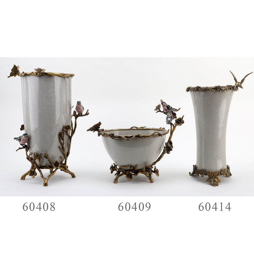 Danny's Fine Porcelain Home Decor Danny's Fine Porcelain Porcelain Basin With Bronze Ormolu - White Crackle 60409
