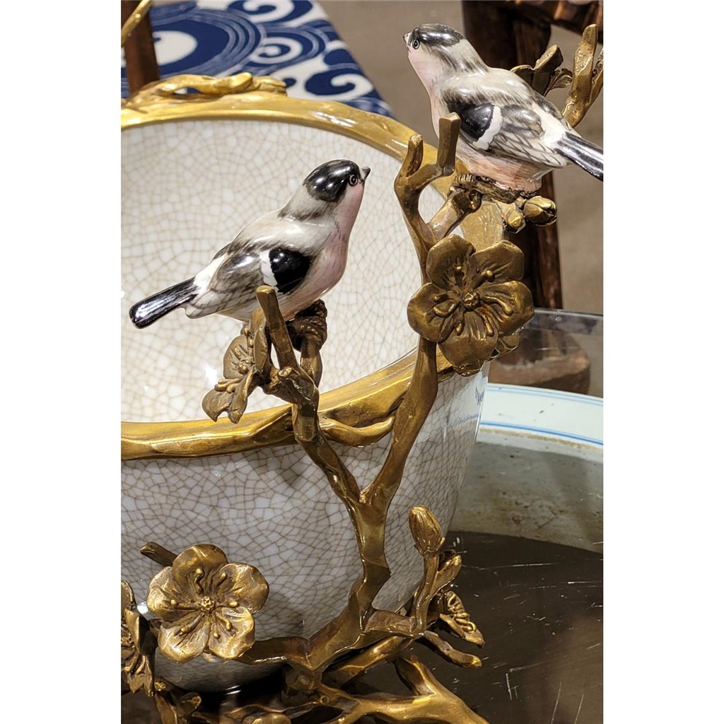 Danny's Fine Porcelain Home Decor Danny's Fine Porcelain Porcelain Basin With Bronze Ormolu - White Crackle 60409