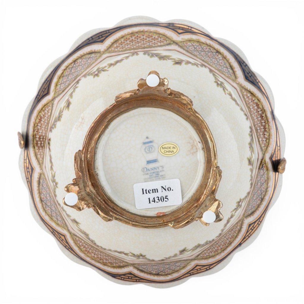Danny's Fine Porcelain Home Decor Danny's Fine Porcelain Porcelain Basket with Ormolu Handle-Lattice Floral