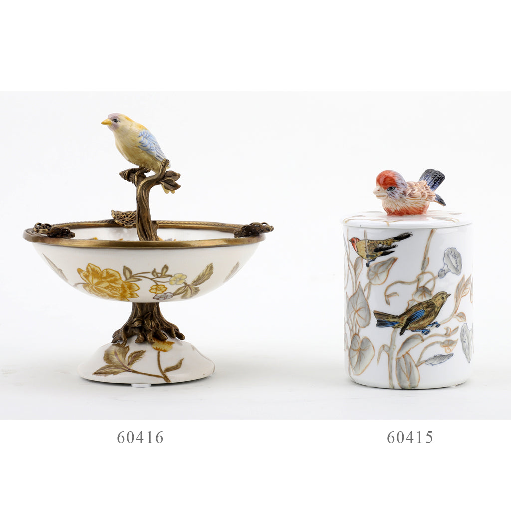 Danny's Fine Porcelain Home Decor Danny's Fine Porcelain Porcelain Bird Dish With Bronze Ormolu - Yellow Floral 60416