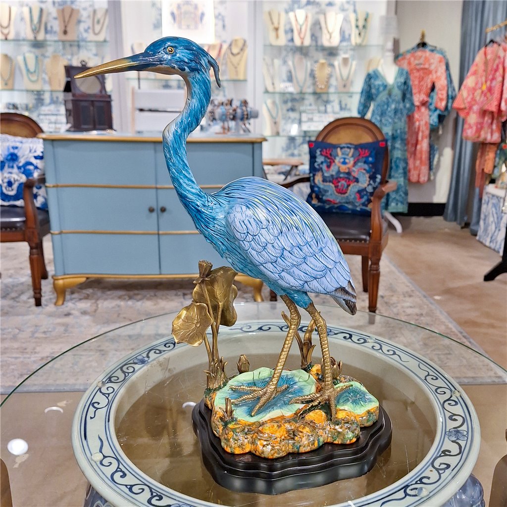 Danny's Fine Porcelain Home Decor Danny's Fine Porcelain Porcelain Blue Heron With Bronze Ormolu 60275