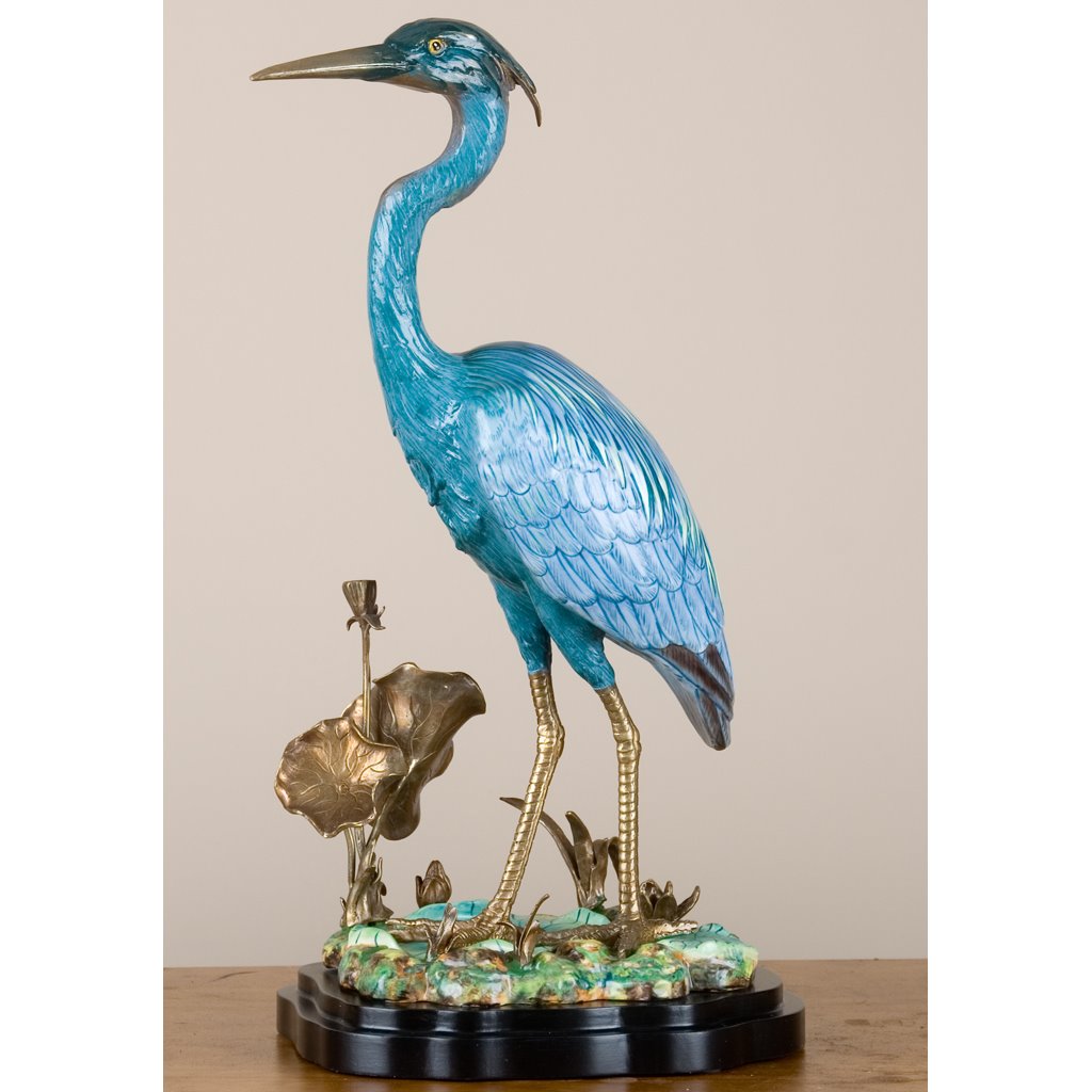 Danny's Fine Porcelain Home Decor Danny's Fine Porcelain Porcelain Blue Heron With Bronze Ormolu 60275
