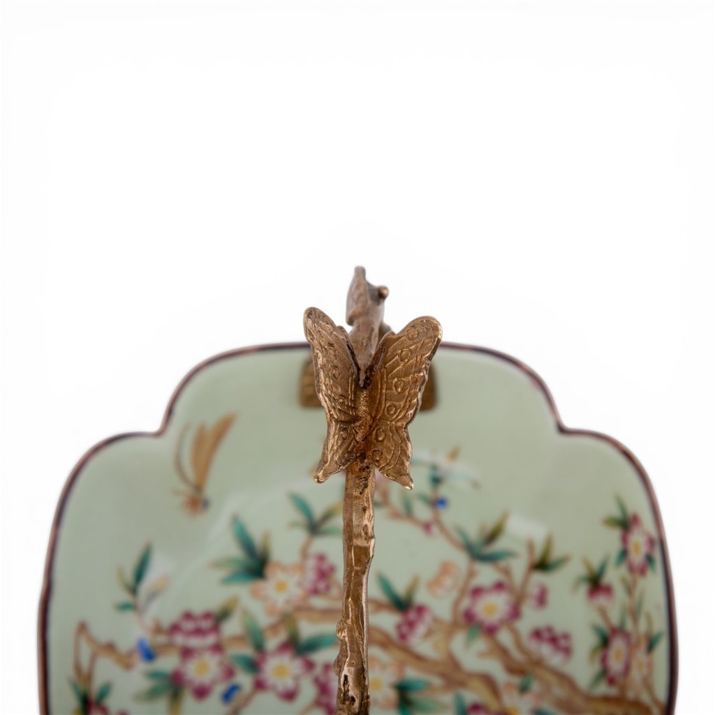 Danny's Fine Porcelain Home Decor Danny's Fine Porcelain Porcelain Bowl with Ormolu Handle-Floral Vine