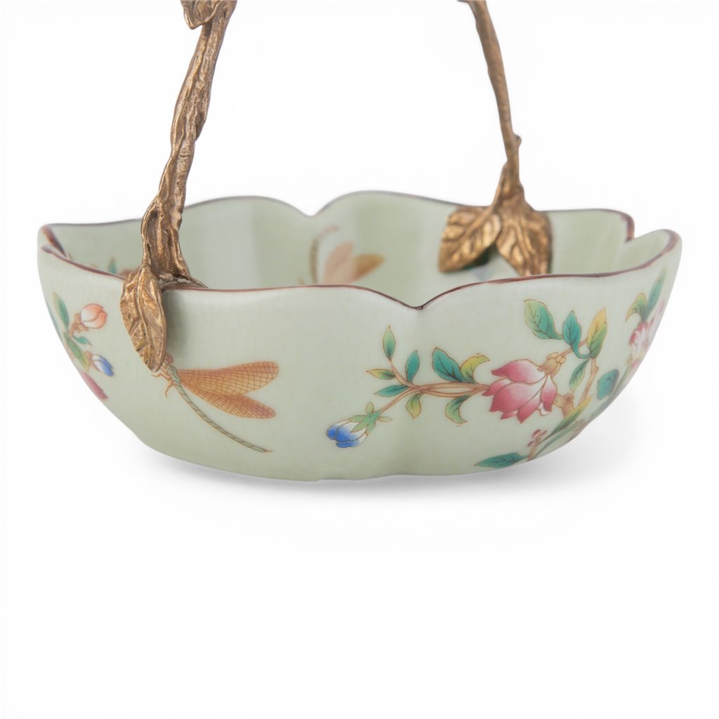 Danny's Fine Porcelain Home Decor Danny's Fine Porcelain Porcelain Bowl with Ormolu Handle-Floral Vine