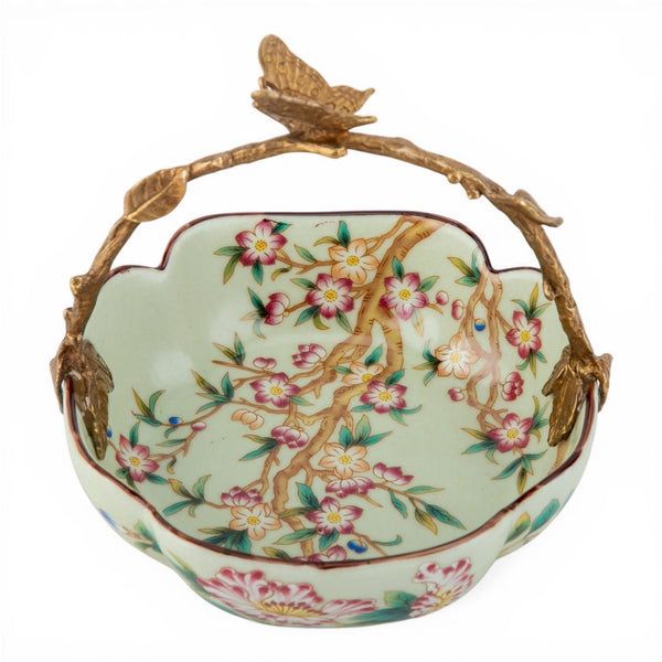 Danny's Fine Porcelain Home Decor Danny's Fine Porcelain Porcelain Bowl with Ormolu Handle-Floral Vine