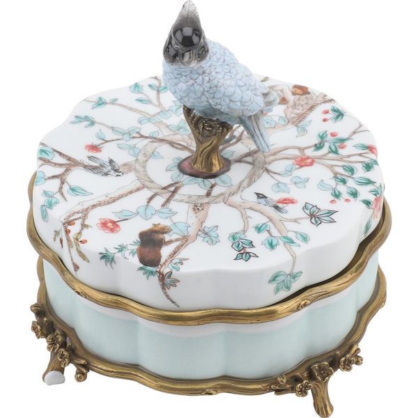 Danny's Fine Porcelain Home Decor Danny's Fine Porcelain Porcelain Box With Bronze Ormolu And Bird Top - Garden Of Life 60411