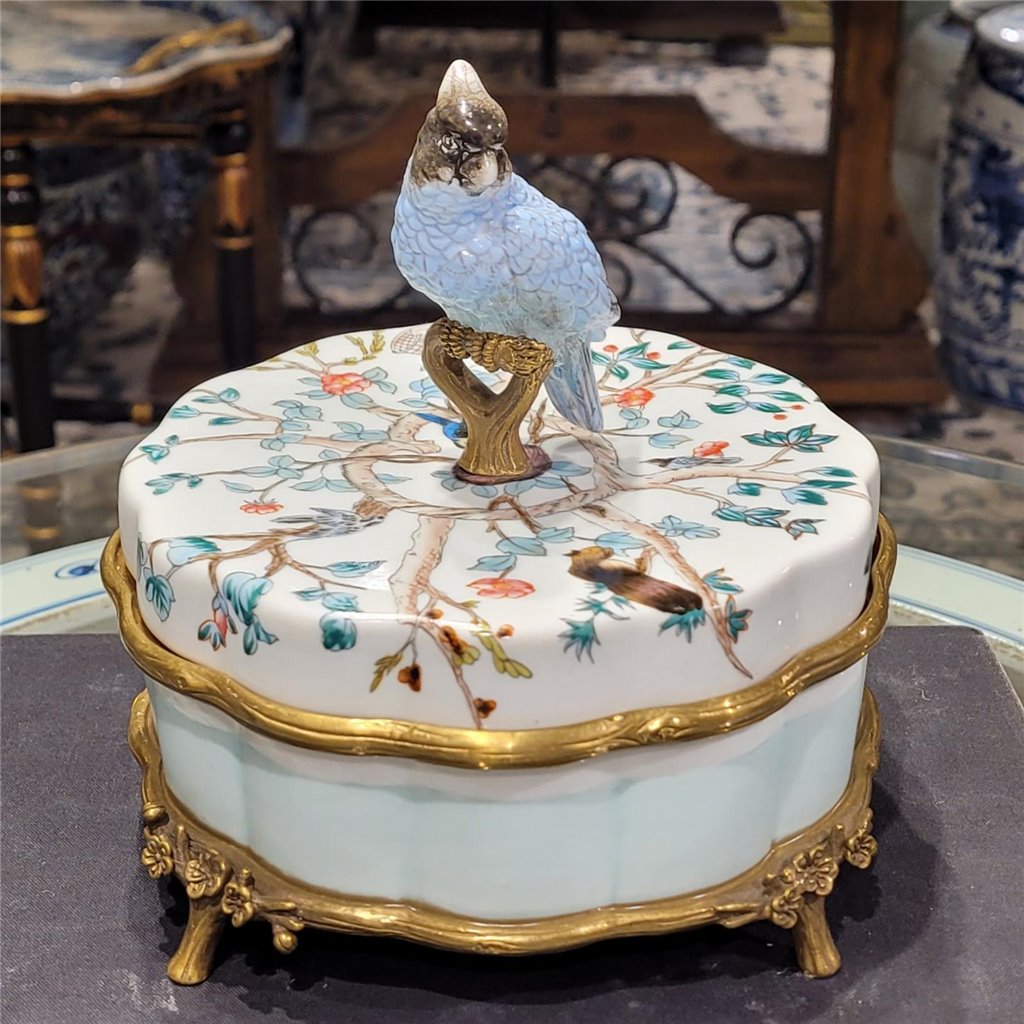 Danny's Fine Porcelain Home Decor Danny's Fine Porcelain Porcelain Box With Bronze Ormolu And Bird Top - Garden Of Life 60411