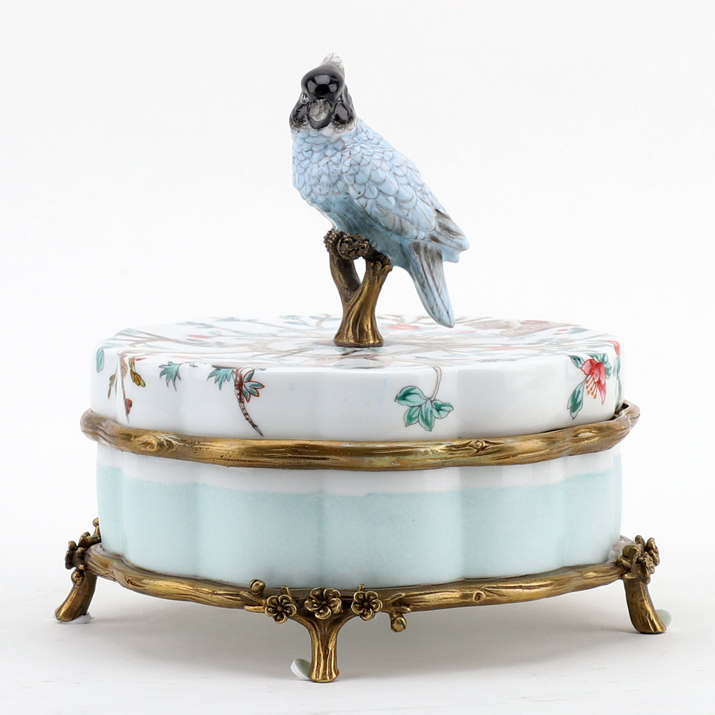 Danny's Fine Porcelain Home Decor Danny's Fine Porcelain Porcelain Box With Bronze Ormolu And Bird Top - Garden Of Life 60411