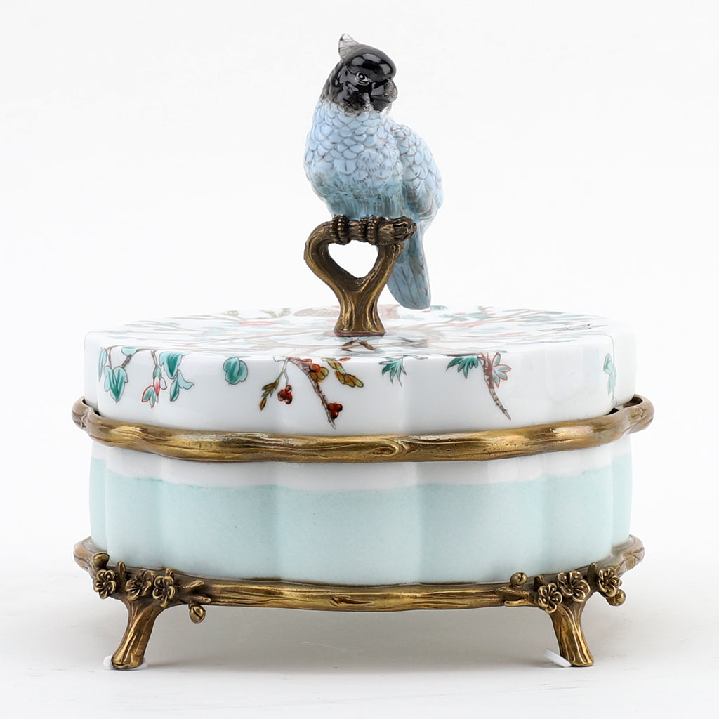 Danny's Fine Porcelain Home Decor Danny's Fine Porcelain Porcelain Box With Bronze Ormolu And Bird Top - Garden Of Life 60411