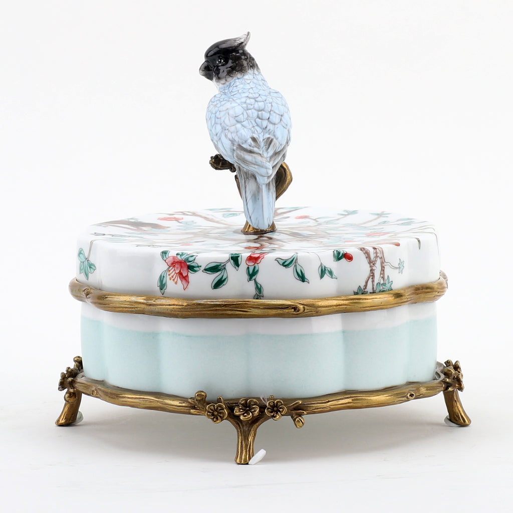 Danny's Fine Porcelain Home Decor Danny's Fine Porcelain Porcelain Box With Bronze Ormolu And Bird Top - Garden Of Life 60411