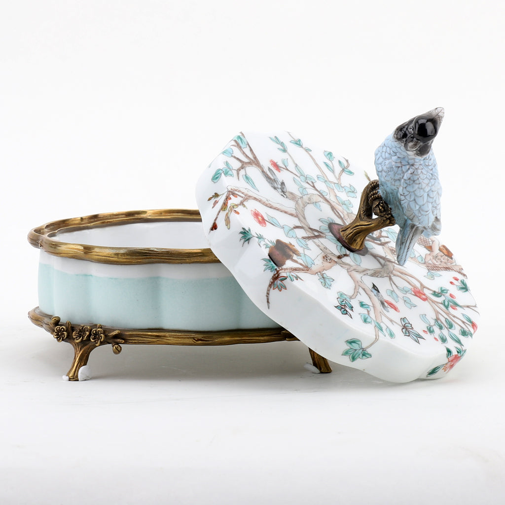 Danny's Fine Porcelain Home Decor Danny's Fine Porcelain Porcelain Box With Bronze Ormolu And Bird Top - Garden Of Life 60411