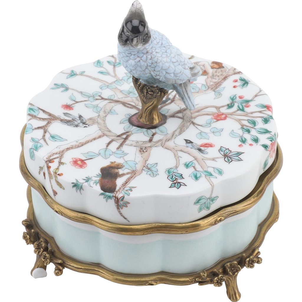 Danny's Fine Porcelain Home Decor Danny's Fine Porcelain Porcelain Box With Bronze Ormolu And Bird Top - Garden Of Life 60411
