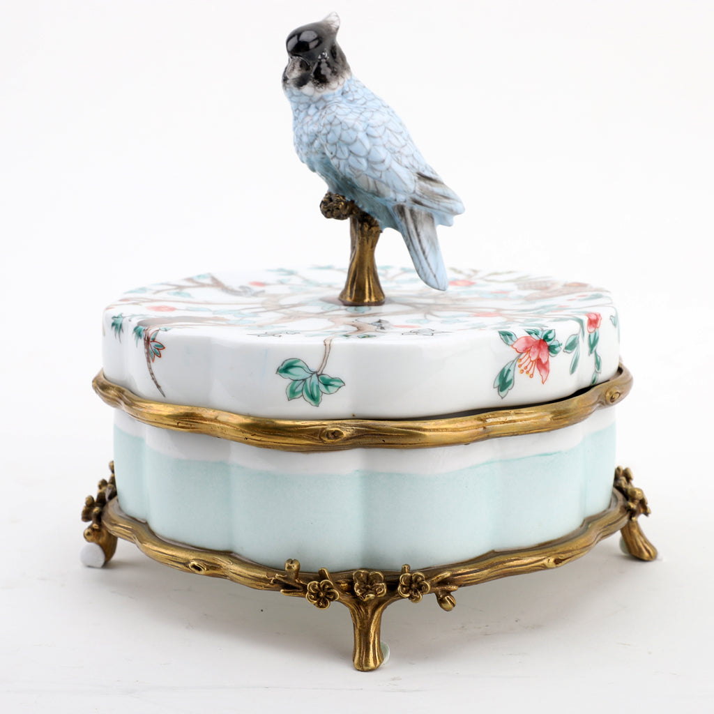 Danny's Fine Porcelain Home Decor Danny's Fine Porcelain Porcelain Box With Bronze Ormolu And Bird Top - Garden Of Life 60411