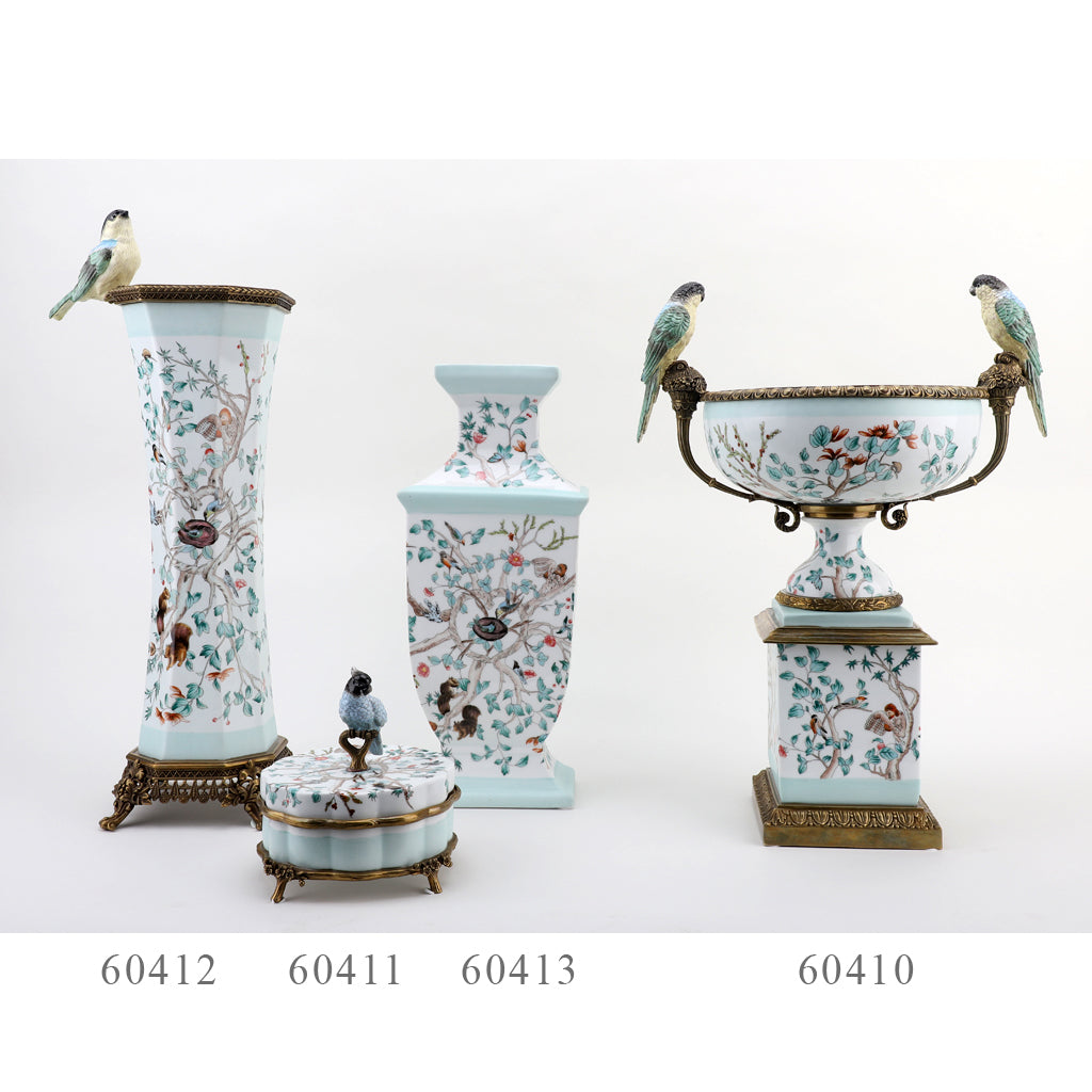 Danny's Fine Porcelain Home Decor Danny's Fine Porcelain Porcelain Box With Bronze Ormolu And Bird Top - Garden Of Life 60411