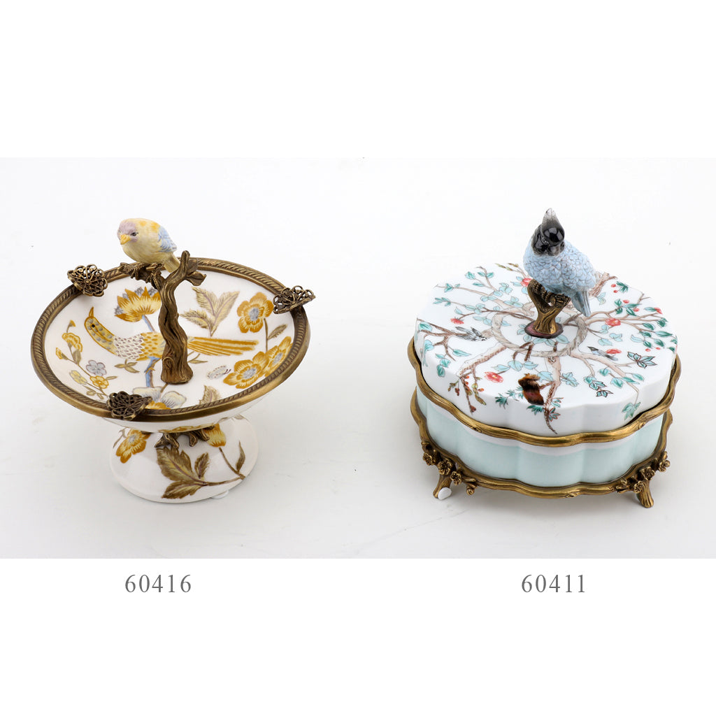 Danny's Fine Porcelain Home Decor Danny's Fine Porcelain Porcelain Box With Bronze Ormolu And Bird Top - Garden Of Life 60411