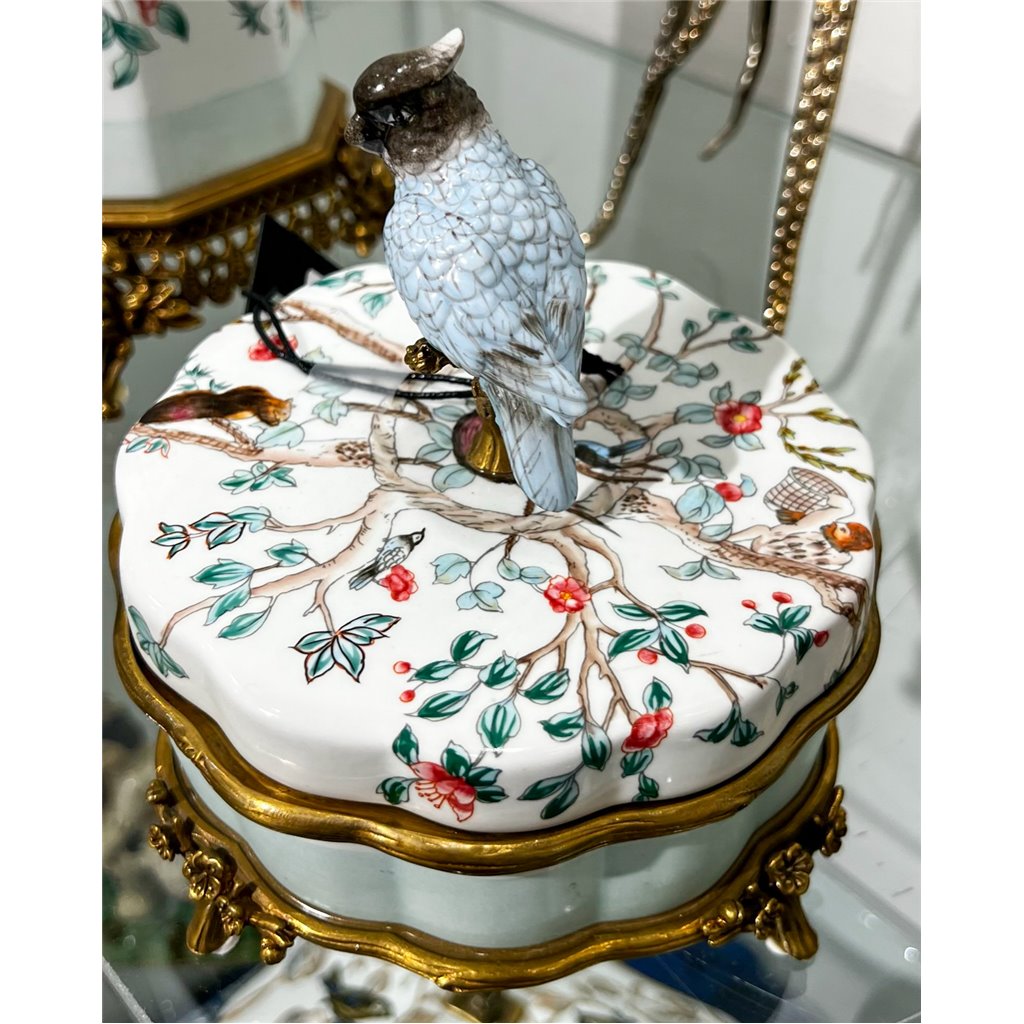 Danny's Fine Porcelain Home Decor Danny's Fine Porcelain Porcelain Box With Bronze Ormolu And Bird Top - Garden Of Life 60411