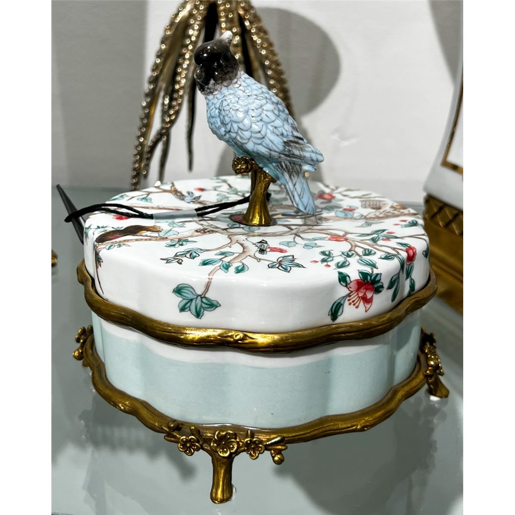 Danny's Fine Porcelain Home Decor Danny's Fine Porcelain Porcelain Box With Bronze Ormolu And Bird Top - Garden Of Life 60411