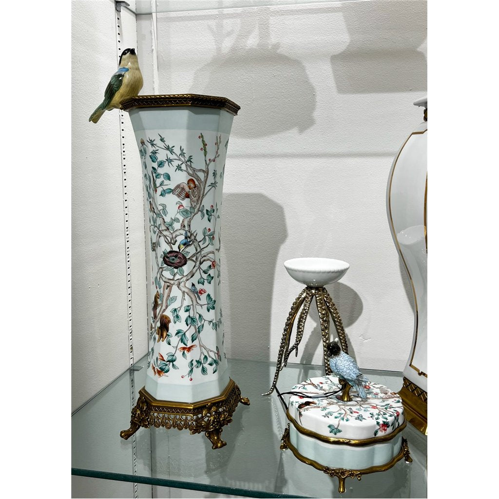 Danny's Fine Porcelain Home Decor Danny's Fine Porcelain Porcelain Box With Bronze Ormolu And Bird Top - Garden Of Life 60411