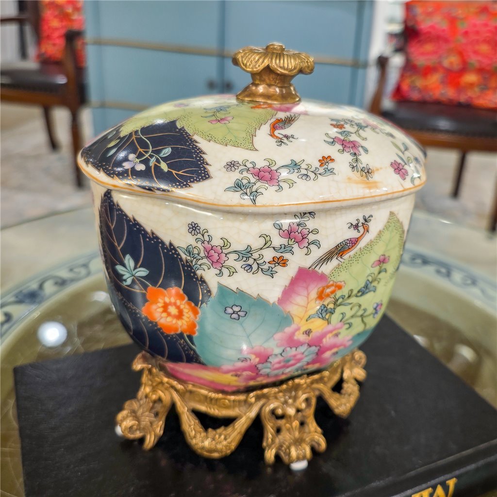 Danny's Fine Porcelain Home Decor Danny's Fine Porcelain Porcelain Covered Jar with Ormolu Base-Tobacco Leaf A Vibrant Porcelain