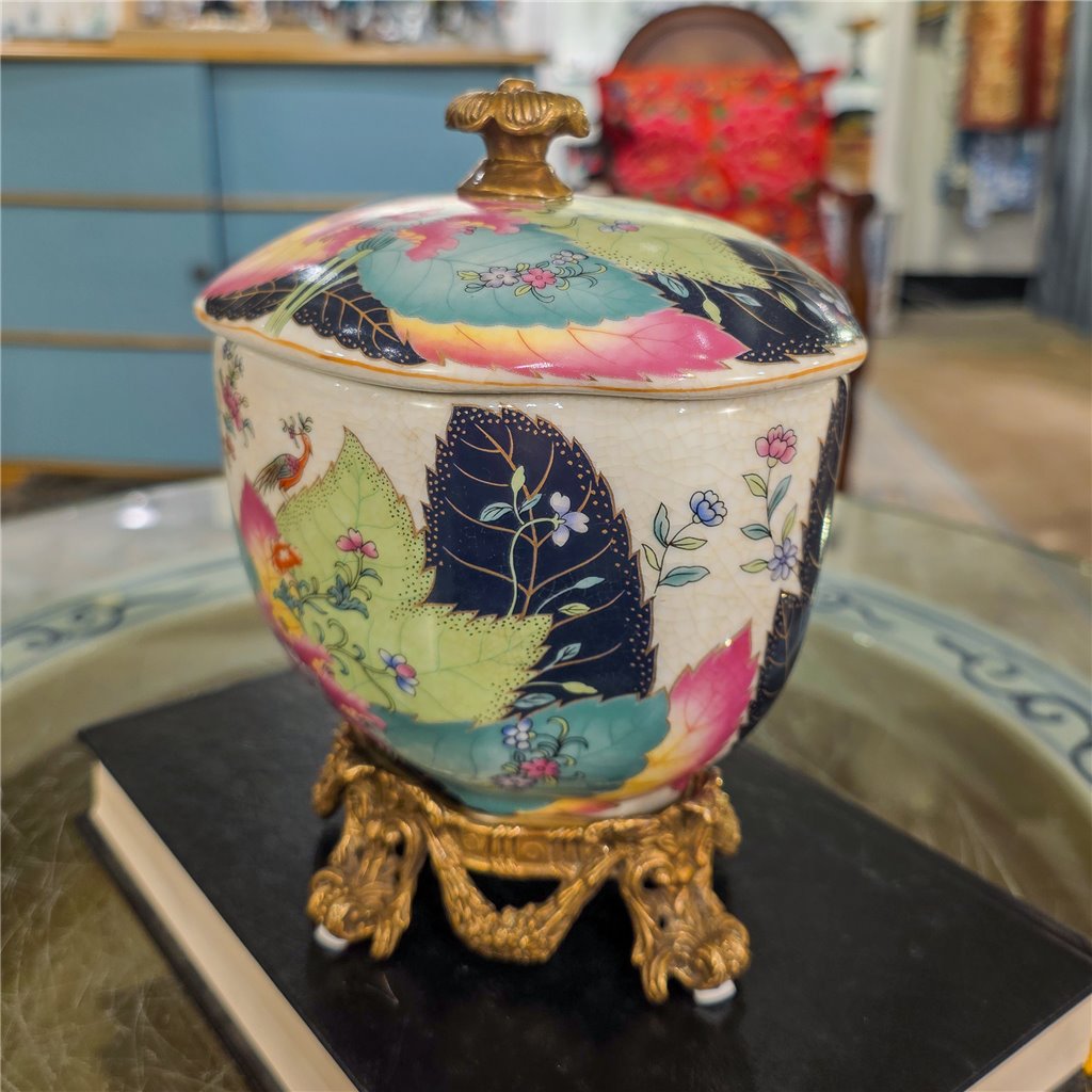 Danny's Fine Porcelain Home Decor Danny's Fine Porcelain Porcelain Covered Jar with Ormolu Base-Tobacco Leaf A Vibrant Porcelain