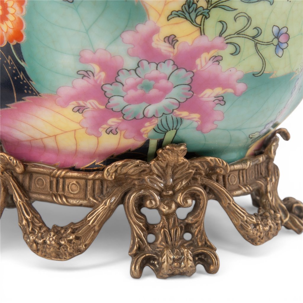 Danny's Fine Porcelain Home Decor Danny's Fine Porcelain Porcelain Covered Jar with Ormolu Base-Tobacco Leaf A Vibrant Porcelain