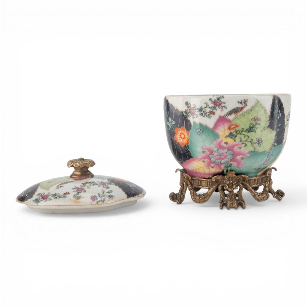 Danny's Fine Porcelain Home Decor Danny's Fine Porcelain Porcelain Covered Jar with Ormolu Base-Tobacco Leaf A Vibrant Porcelain