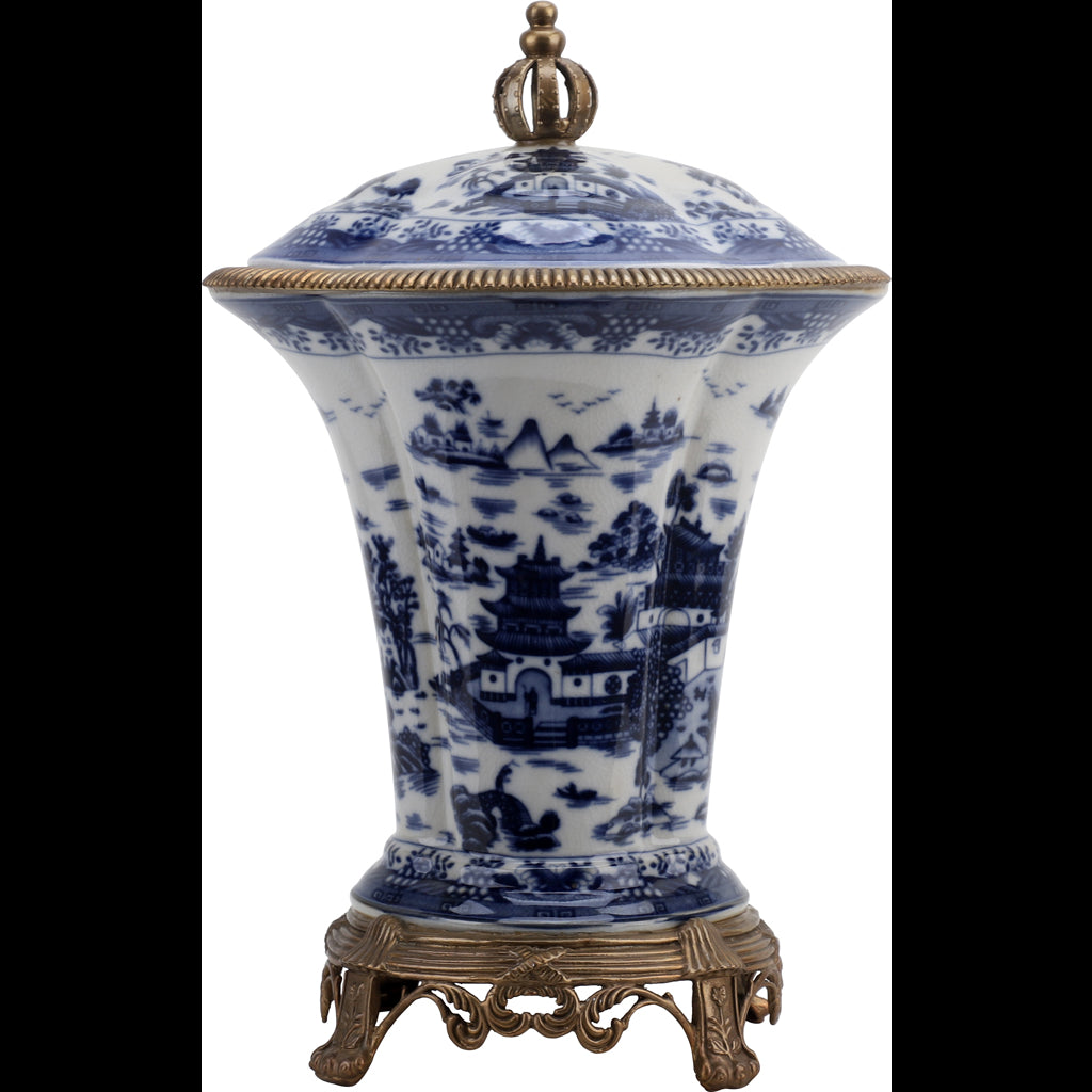 Danny's Fine Porcelain Home Decor Danny's Fine Porcelain Porcelain Crown Lidded Jar - Blue And White Willow 14242