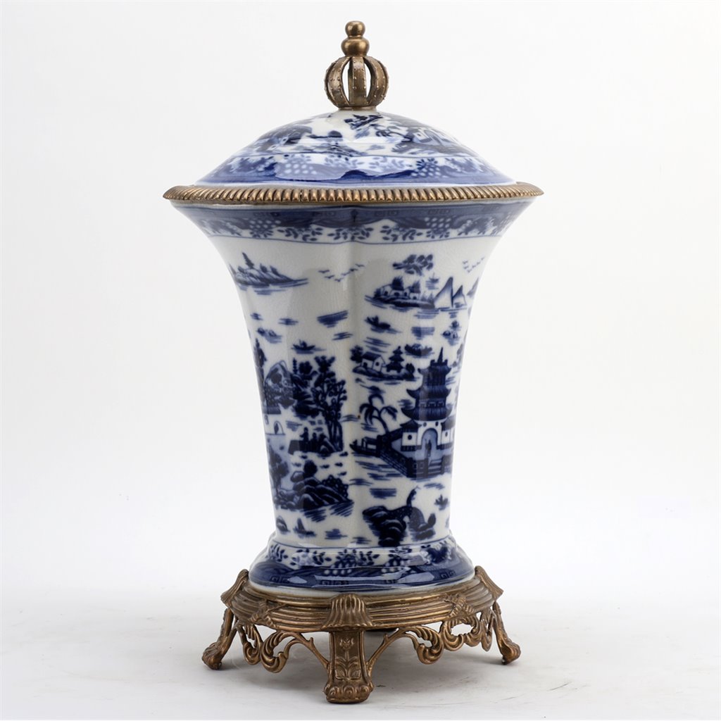 Danny's Fine Porcelain Home Decor Danny's Fine Porcelain Porcelain Crown Lidded Jar - Blue And White Willow 14242