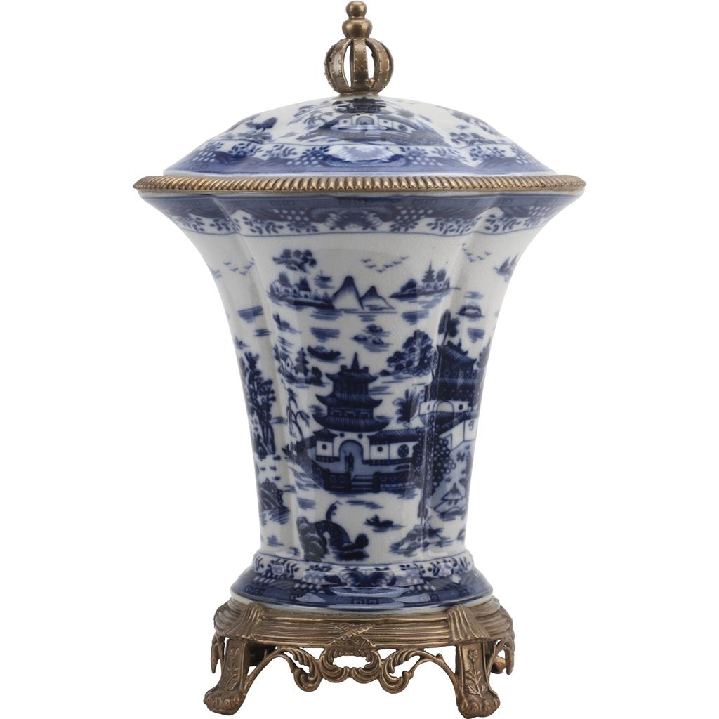 Danny's Fine Porcelain Home Decor Danny's Fine Porcelain Porcelain Crown Lidded Jar - Blue And White Willow 14242