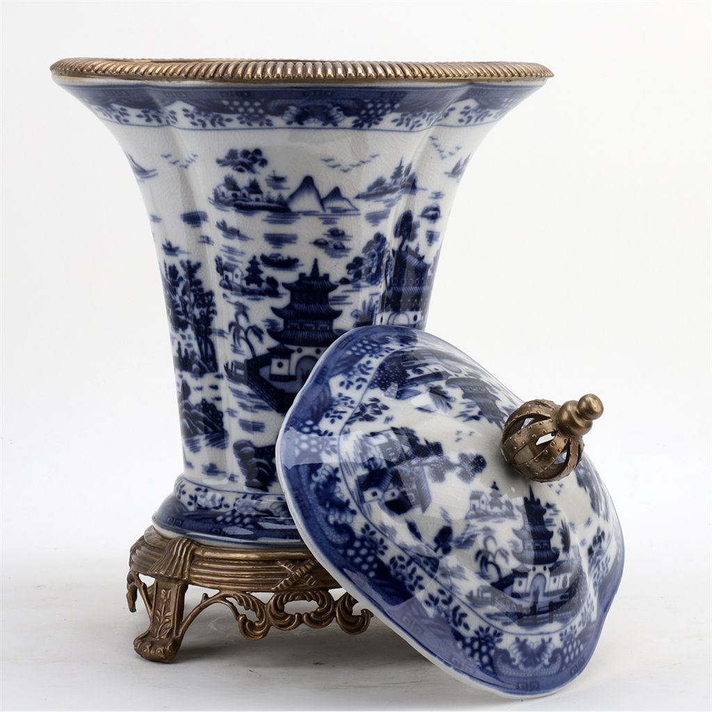 Danny's Fine Porcelain Home Decor Danny's Fine Porcelain Porcelain Crown Lidded Jar - Blue And White Willow 14242