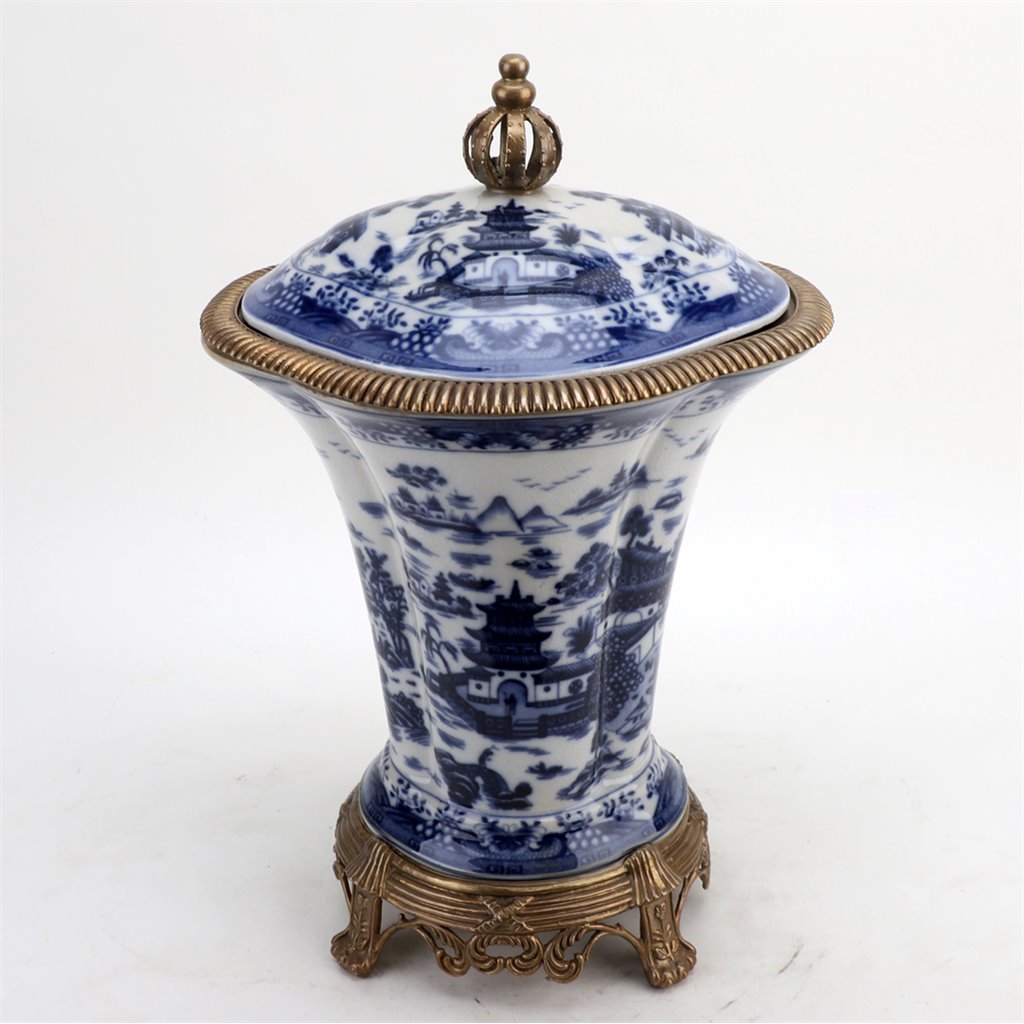 Danny's Fine Porcelain Home Decor Danny's Fine Porcelain Porcelain Crown Lidded Jar - Blue And White Willow 14242