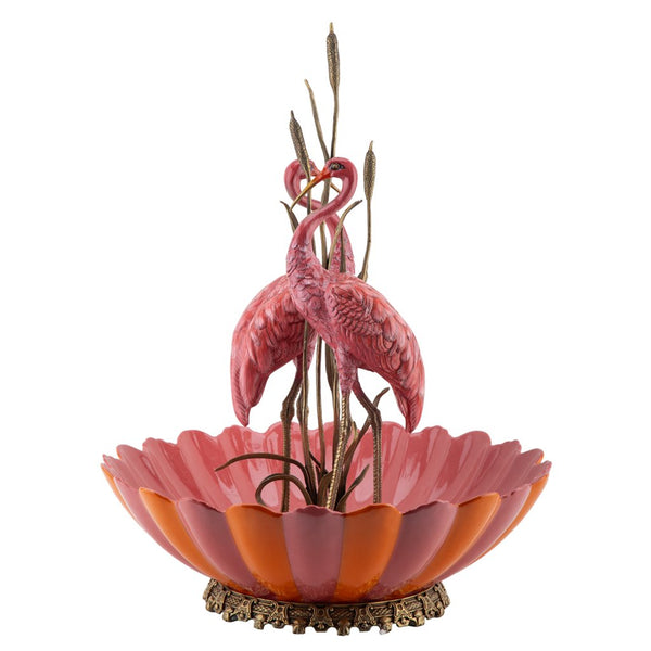 Danny's Fine Porcelain Home Decor Danny's Fine Porcelain Porcelain Double Flamingo Basin With Bronze Ormolu - Pink And Red 60999