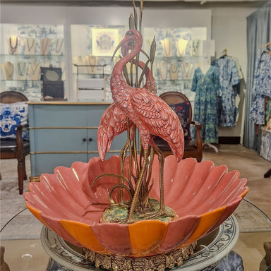 Danny's Fine Porcelain Home Decor Danny's Fine Porcelain Porcelain Double Flamingo Basin With Bronze Ormolu - Pink And Red 60999