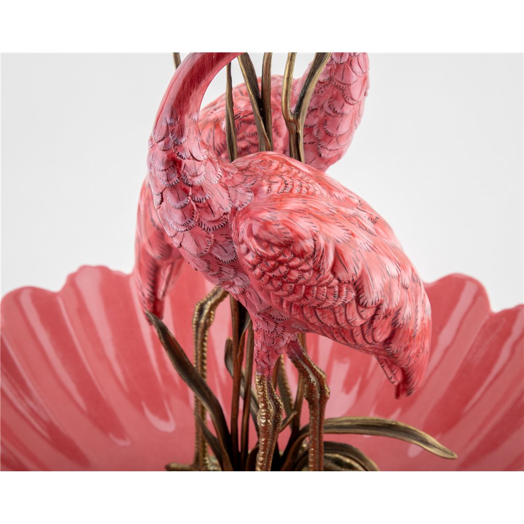 Danny's Fine Porcelain Home Decor Danny's Fine Porcelain Porcelain Double Flamingo Basin With Bronze Ormolu - Pink And Red 60999