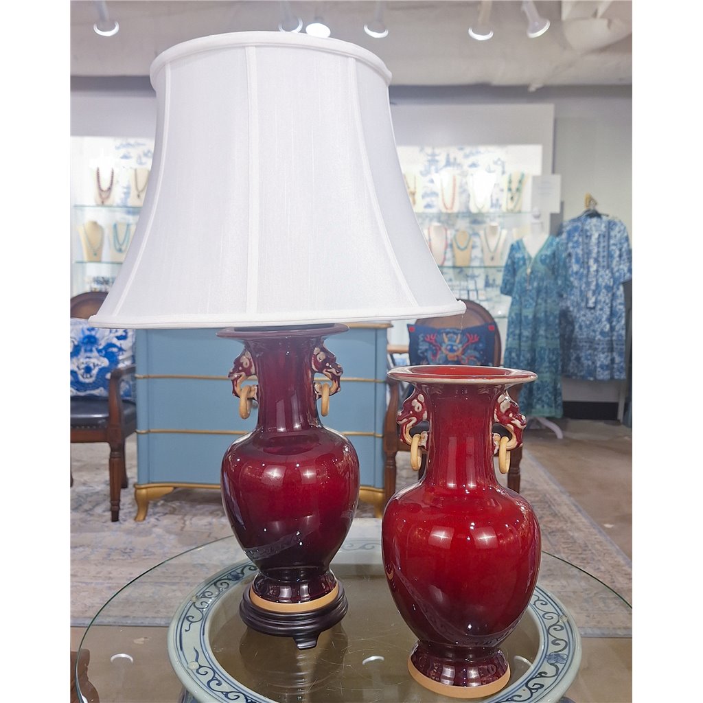 Danny's Fine Porcelain Lighting Danny's Fine Porcelain Porcelain Double Ring Handle Vase - Red Oxblood 51082-L